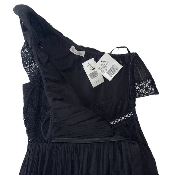 Loves Shack Fancy Pamela Asymmetric One Shoulder Black Midi Dress Size XS - Picture 6 of 14